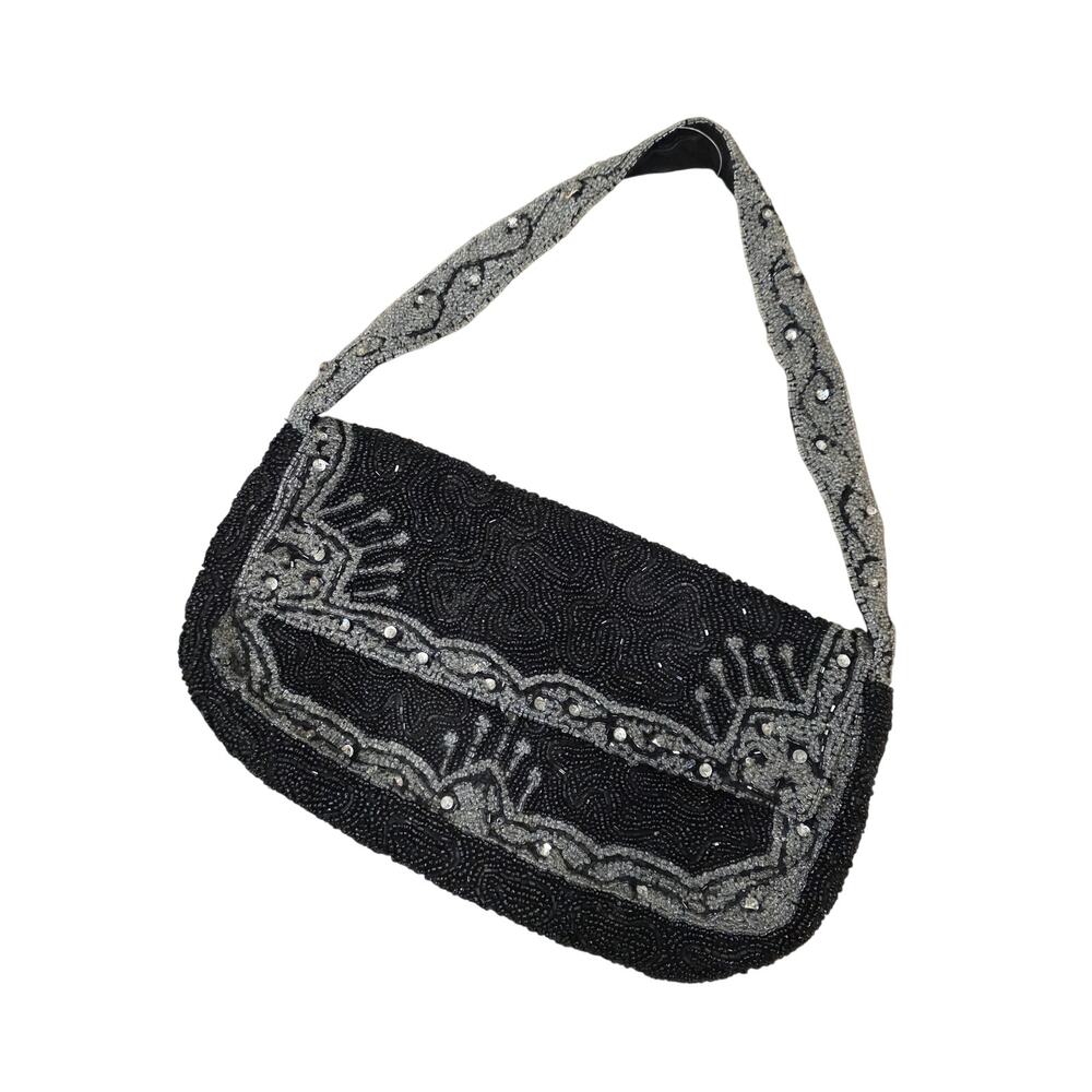 vintage Christiana black and grey beaded shoulder bag, y2k